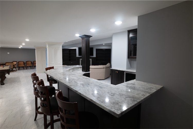 Finished basement with wet bar, Morris County NJ